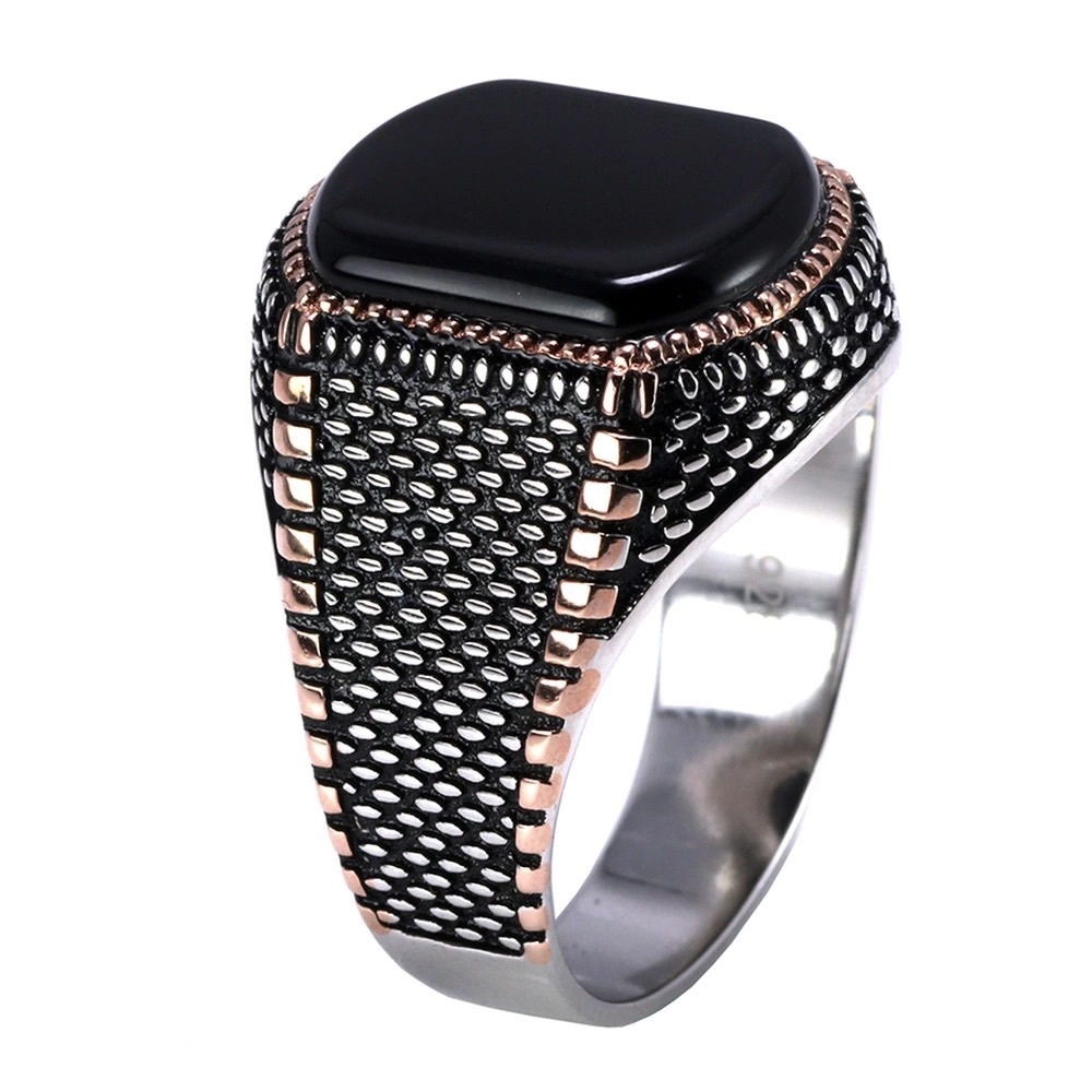 MEN's Stainless Steel 925 Onyx Vintage Ring 7-11